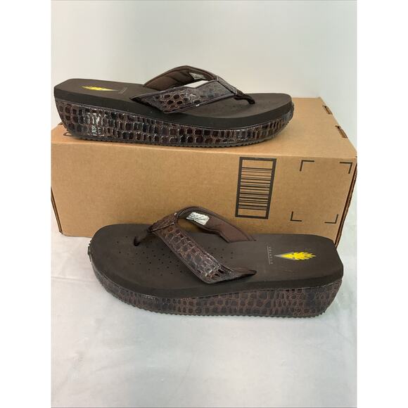 Volatile Wedge Sandals Tanorama Platform Thong Flip Flops Sz 9 Brown Raffia - Picture 1 of 6